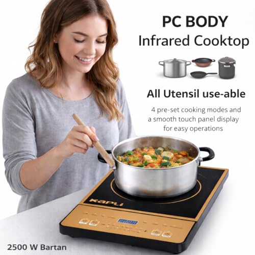 Image of KAPLI 2500W Infrared Radiant Cooktop with Touch Panel | Compatible with All Utensils | Crystal Glass Top | Black