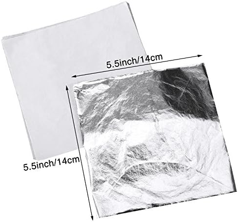 200 Sheets Imitation Leaf for Arts Project, Gilding Crafting, Crafts Decoration, DIY, Furniture, 5.5 by 5.5 Inches (Silver)