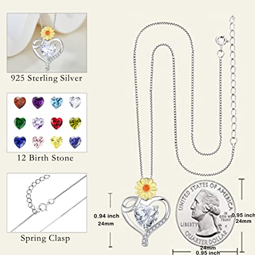 Lwsary Sunflower Heart Necklace For Women 18K Plated Silver April Simulated Diamond Birthstone Flower Pendant Jewelry Gift For Wife #TOP4