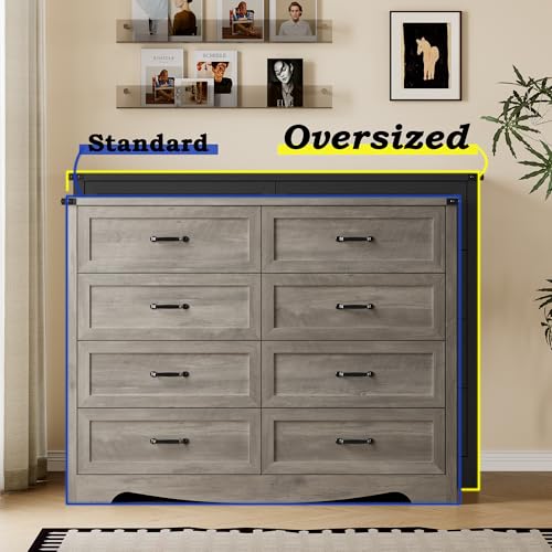 Image of BORNOON 8-Drawer Dresser for Bedroom, Modern Wooden Chest of Drawers with Metal Handles, Anti-Tipping Design, Sturdy and Stable Storage Organizer for Living Room, Entryway, Home Office