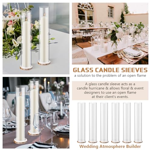 Yaomiao KAS-YAOMIAO-1478 6 Pcs Glass Hurricane Candle Holder With Wood Coasters D: 3 Inch H: 16 Inch Clear Pillar Candle Holder Decorative Centerpieces thumb #2