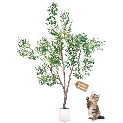 BLATOMIC Olive Trees Artificial Indoor, 7FT Tall Faux Olive Tree with White Tall Planter, Artificial...