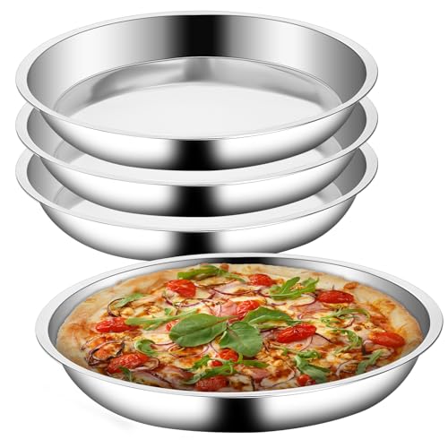 Vin Beauty 4 Pack 13 Inch Deep Dish Pizza Pan Stainless Steel Round Pizza Tray for Oven, Deep Dish Metal Stainless Steel Pie Pan Baking for Oven Cookie Cake, Dishwasher Safe