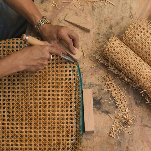 12 Pcs Rattan Repair Kit with Cane Webbing Roll, 3/16 Inch Rattan Webbing, 2 Caning Chisel, 8 Wooden Wedges, Furniture Caning Repair Supplies for Chair, Cabinet, Basket and Home Repair by Cocfrss - Used condition - Image 6