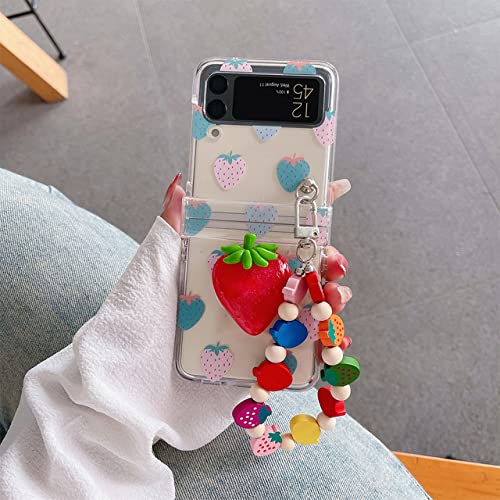 Bracelet Samsung Galaxy Z Flip 3 coque transparente fraise pour le quotidien