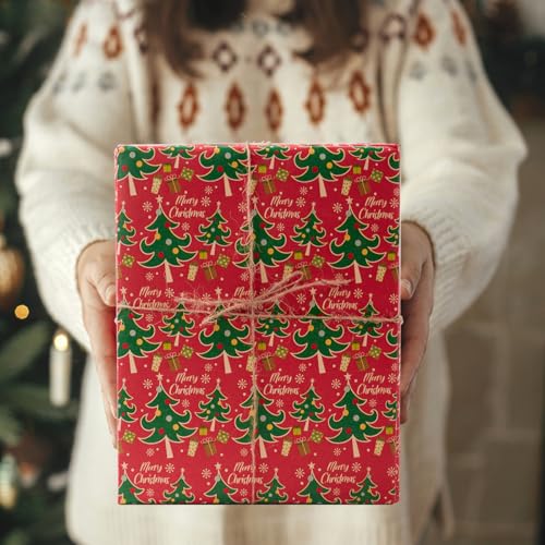 Christmas Wrapping Paper Roll,43cm x 15m Xmas Gift Wrapping Paper,Kraft Xmas Wrap paper for Christmas, Party,Festive Decorations (red-xmas tree) - Image 5