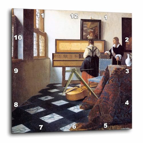 3dRose BLN Music Featured in Fine Art Collection - The Music Lesson, c. 1662 by Johannes Vermeer, Girl at The Piano - 15x15 Wall Clock (DPP_175452_3)