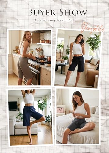Image of HEARTNICE Womens Soft Pajama Shorts Lounge Bermuda Shorts Casual Knee-Length Sleep Shorts