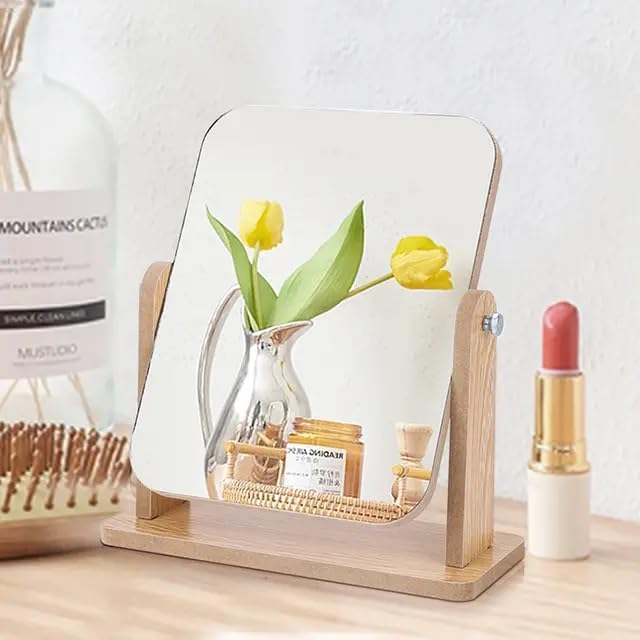 Image of Elegant Mirror with Stand for Vanity Table, Large Makeup Mirror with Adjustable Angle and Sturdy Base, Perfect for Dressing Room, Bedroom, or Bathroom Decor, Square