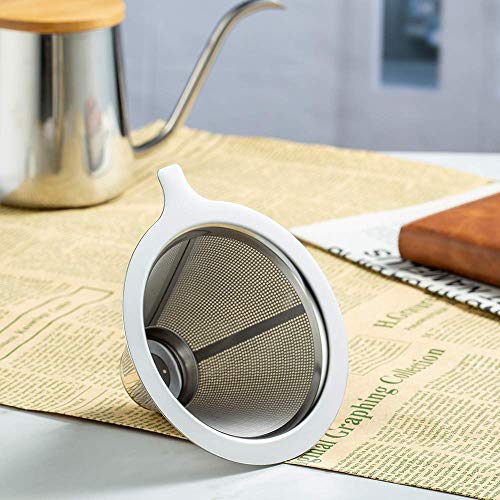 Image of HASTHIP Upgraded Pour Over Coffee Filter, Coffee Dripper, Paperless Mess Stainless Steel Coffee Filter, Maker Two to Four Cup Coffee, Keeping Nature Coffee Flavour, Easy to Use and Clean-M