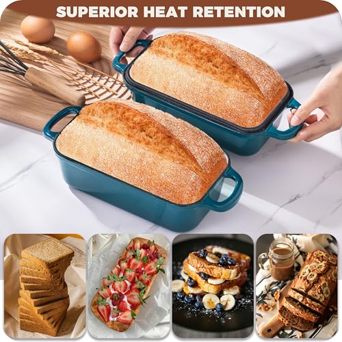 Articasting Cast Iron Loaf Pan With Lid, Enameled Bread Loaf Pan For Homemade Bread Sourdough, 2 In 1 Loaf Pans For Baking Bread 9x5, Even Heating Bread Dutch Oven, Teal by Articasting - Image 4