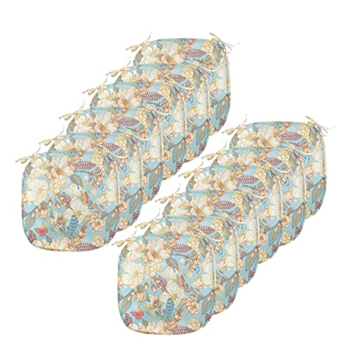 Ambesonne Shabby Flora Chair Seating Cushion Set Of 12, Vintage Garden Spring Season Seamless Image Flowers Leaves Image, Soft Seat Pads With Anti-Slip Backing, 16"X16", Pale Blue Purple White #TOP23