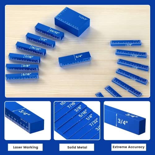 Neitra Setup Blocks Woodworking - 15 Pcs Aluminum Height Gauge Blocks Set - Woodworking Measuring Tools Precision Setup Bars For Router And Table Saw, Blue #TOP1