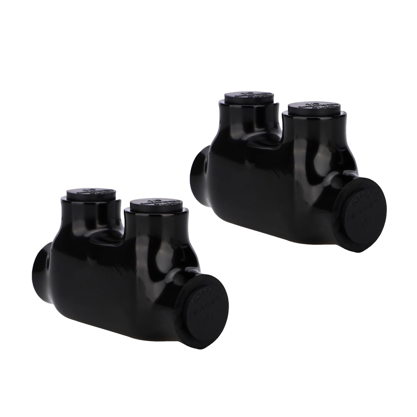 Baomain 2PCS Insulated in-line Splice Connector Wire Connectors Multi Cable Connector, 2 Ports 1/0-14 AWG Wire Range Pre-Filled and Dual Sided Entry Dual Rated, Black PVC Coated Ul Listed