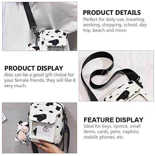 PretyzOOM Bolsa transversal infantil estampa de vaca com chaveiro de vaca fofo, bolsa de ombro trans