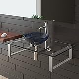  Blaue Glaswaschschale Ø 38 cm mit Klarglas Waschtischplatte 90 cm und Stützkonsule von Alpenberger®