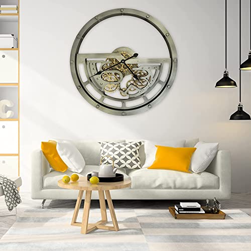 Xyfzrl Large Wall Clock With Real Moving Gears 26In Farmhouse Industrial Steampunk Aesthetics Art Home Decor Clock Modern Metal Silent Wall Clock For Living Room Decor Kitchen Office (Bronze Copper) #TOP5