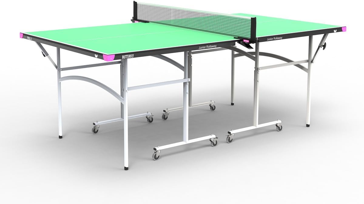 Butterfly Junior Rollaway Ping Pong Table - 3/4 Size Table Tennis Table - Space Saver Game Table for Game Room - Regulation Height Ping Pong Table - Sturdy Frame - Net Included