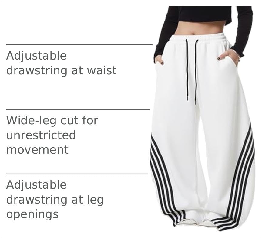 Image of EMMIOL Women's Y2K Baggy Barrel Striped Sweatpants High Waisted Wide Leg