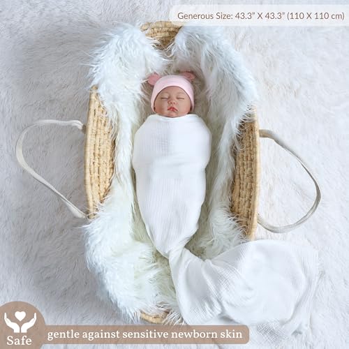 Image of Meracorallo Muslin Swaddle Blanket, 100% Cotton Receiving Blanket Soft and Breathable Swaddle Wrap for Baby Boys and Girls, White