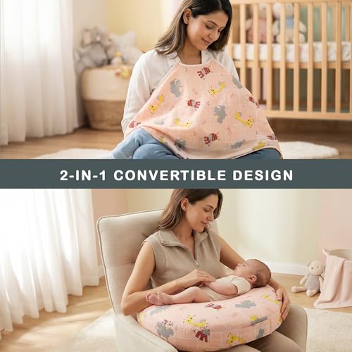 Image of BAYBEE Feeding Pillow for New Born Baby with Foldable Breastfeeding Cover | Ergonomic Feeding Cover for Nursing Mom with Adjustable Velcro | Nursing Pillow with Removable & Washable Covers (Pink)