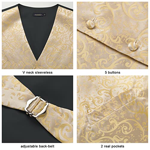 Image of HISDERN Vest and Tie Sets for Men Vests Paisley Floral Jacquard Necktie Pocket Square 3PCS Waistcoat for Suit or Tuxedo