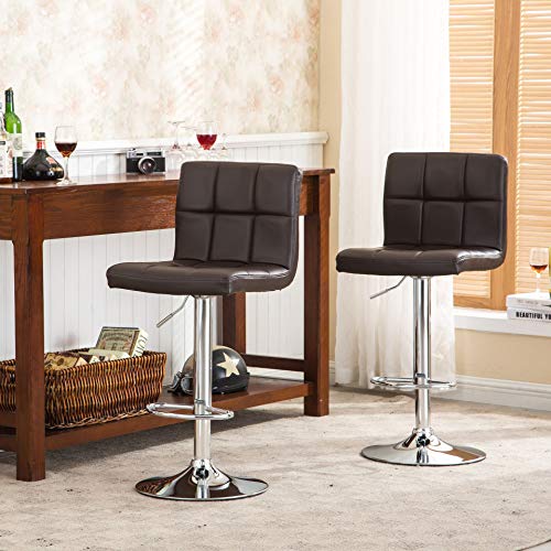 Butacos giratorios elegantes de cuero PU modernos ajustables hidráulicos Roundhill Furniture, color marrón, juego de 2 miniatura 6