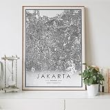 JAKARTA Stadtplan Nordic Wohnzimmer Dekoration Leinwand Poster Moderne Wohnkultur Kunstdruck Malerei Geeignet für Schlafzimmer Wanddekoration 40x60 cm / 16x24 inch