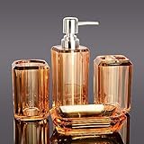 Bathroom Accessories Set,4 Pcs Premium Acrylic Bathroom Accessory Set Complete w/Lotion Soap Dispenser,Mouthwash Cup,Soap Dish,Toothbrush Holder,Orange Bathroom Decor Sets,Gift for Home Apartment