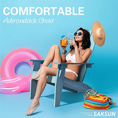 Saksun Adirondack Chairs With Cup Holder Set Of 4, Weather Resistant, Unfinished, Patio Seating, Patio Chairs Furniture, Lounge Chairs For Outside, Plastic Lawn Chair, Outdoor Chair (4, Blue) #TOP5