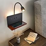 LED Wall Light Bedside with Wireless Charging, Wall Lamp with USB A+C Ports, 3 Colour Temperatures, Flexible Reading Light, Plug in Wall Light 1.5m Cable for Bedroom Living Room Hallway Corridor