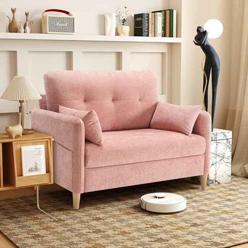 Urhanherry 47' Small Sofa Couch for Bedroom, Soft Chenille loveseat Mini Couch with Throw Pillow and...