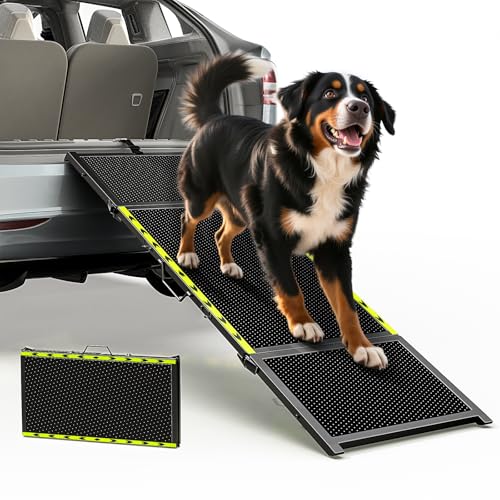 67''L & 20''W Dog Ramp for Car - Portable Extra Wide Pet Ramp for Medium & Large Dogs with Non-Slip Rug Surface, Dog Steps Stair for Car SUV/Truck/RV/High Bed, Up to 250LBS, Black