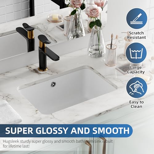 image for Undermount Bathroom Sink Rectangle, Hugsleek Interior Bowl Size 16 x 1