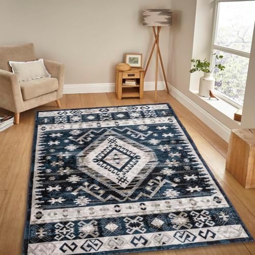 Amazon.com: CAFUZY 5x7 Area Rug for Living Room, Blue and Black : Home ...