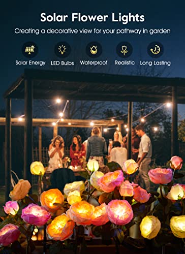 Brightown Solar Garden Lights - 4 Pack Solar Flowers Lights With Larger & More Realistic Austin Rose, Bigger Solar Panel, Solar Lights For Outside Waterproof For Yard Patio Garden Decoration #TOP6