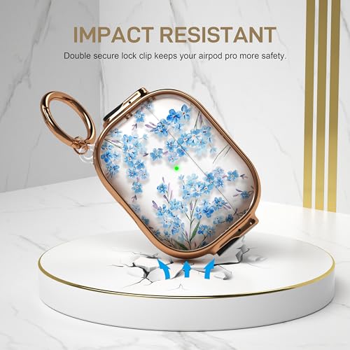 Image of Maxjoy for AirPods Pro 2nd /1st Generation Case with Lock, Clear AirPods Pro 2 Case Lock Protective Flower AirPod Pro Cover for Women Men with Keychain for Airpod Pro (2023 /2022 /2019), Blue