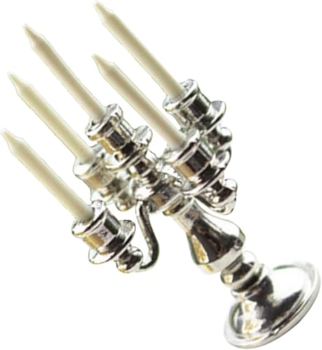 Miniatura 3 de HOMSFOU Mini velas de casa de muñecas, candelabros en miniatura, escala 112, velas vintage, soporte pequeño con 5 candelabros cónicos para