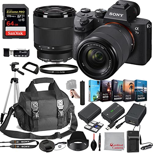 Sony a7 III Mirrorless Digital Camera 24MP w/ 28-70mmmm Lens ILCE7M3K/B + Spare Battery + SanDisk 64GB Extreme PRO SDXC UHS-I / V30 / U3 / Class 10, 170 MB/s Memory Card + More (28PC Bundle)