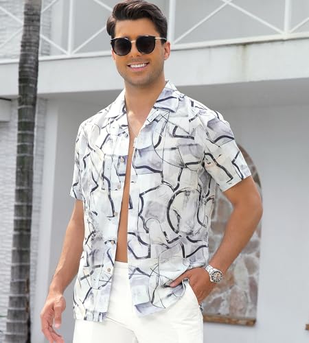 Alex Vando Mens Print Linen Cotton Shirts Short Sleeve Casual Summer Hawaiian Beach Shirt for Men2