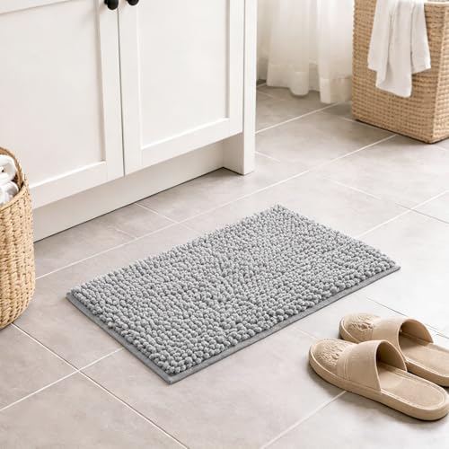 Miniatura 3 de Tapete De Baño De Felpilla, Ultra Suave, Absorbente, Con Respaldo Antideslizante, Color Gris Claro Y Camello, Tapete Moderno De Felpilla Para Ducha, 15 X 23 Pulgadas, Color Gris