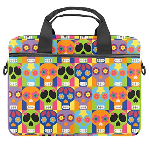 Sacoche PC portable 13,3 pouces avec bandoulière réglable et protection antichoc crâne mexicain