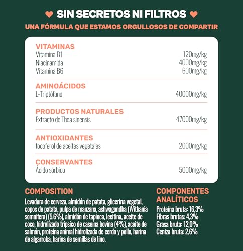 Miniatura 8 de Gooddy Calmante Para Perros 120 Snacks 300g Con Triptófano, L-Teanina, Alfa Casozepina Y Ashwagandha Ansiedad Y Estrés, Petardos, Tormentas, Viajes, Separación Sin Sedación