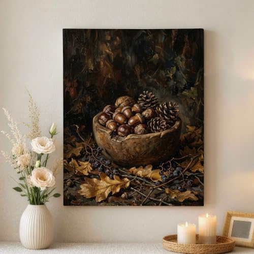Arte en lienzo de bellotas marrones para pared de dormitorio