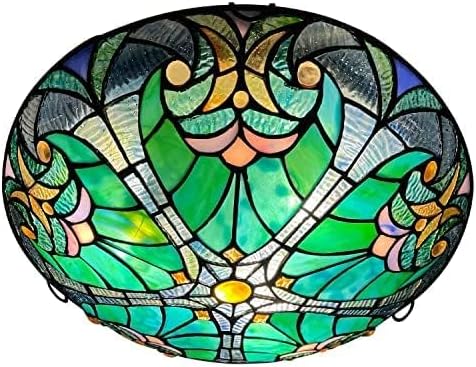 ARTZONE Tiffany Ceiling Lights, Stained Glass Ceiling Light 3-Lights 16 Inch Green Victoria Tiffany Flush Mount Ceiling Light Fixture for Bedroom Dining Living Room Entryway Foyer