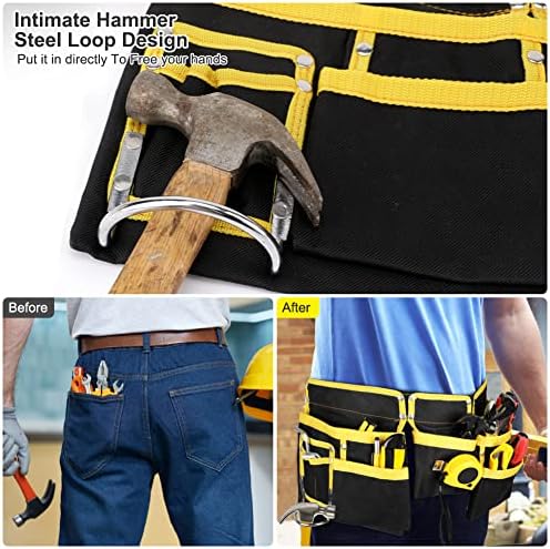 Brynnl Oxford Cloth Double Pouch Tool Belt with 11 Pocket, 30" - 45" Adjustable Tool Belt Pouch with Detachable Buckle Hammer Holder Tool Apron Belt for DIY Electricians Carpenters Builder Worker