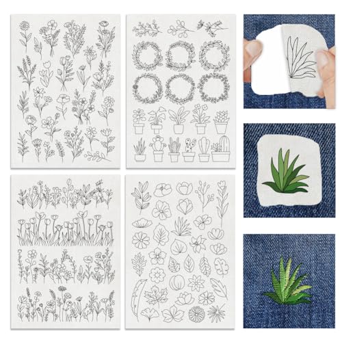 BEUNITONE Estabilizadores solúveis em água de flores para bordado – Papel de bordado com padrão de f