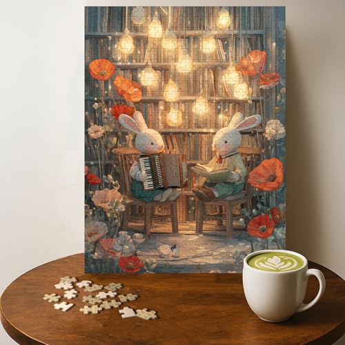 Rabbit Band Animal Jigsaw Puzzle - 500 Pieces Wooden Puzzle for Adults, Wall Art Gift, Finished Size: 20 x 15 Inch