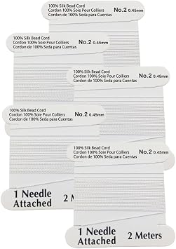 LeGold 5 Pieces Silk Beading Cord Thread and Needle Size 2 White Color
