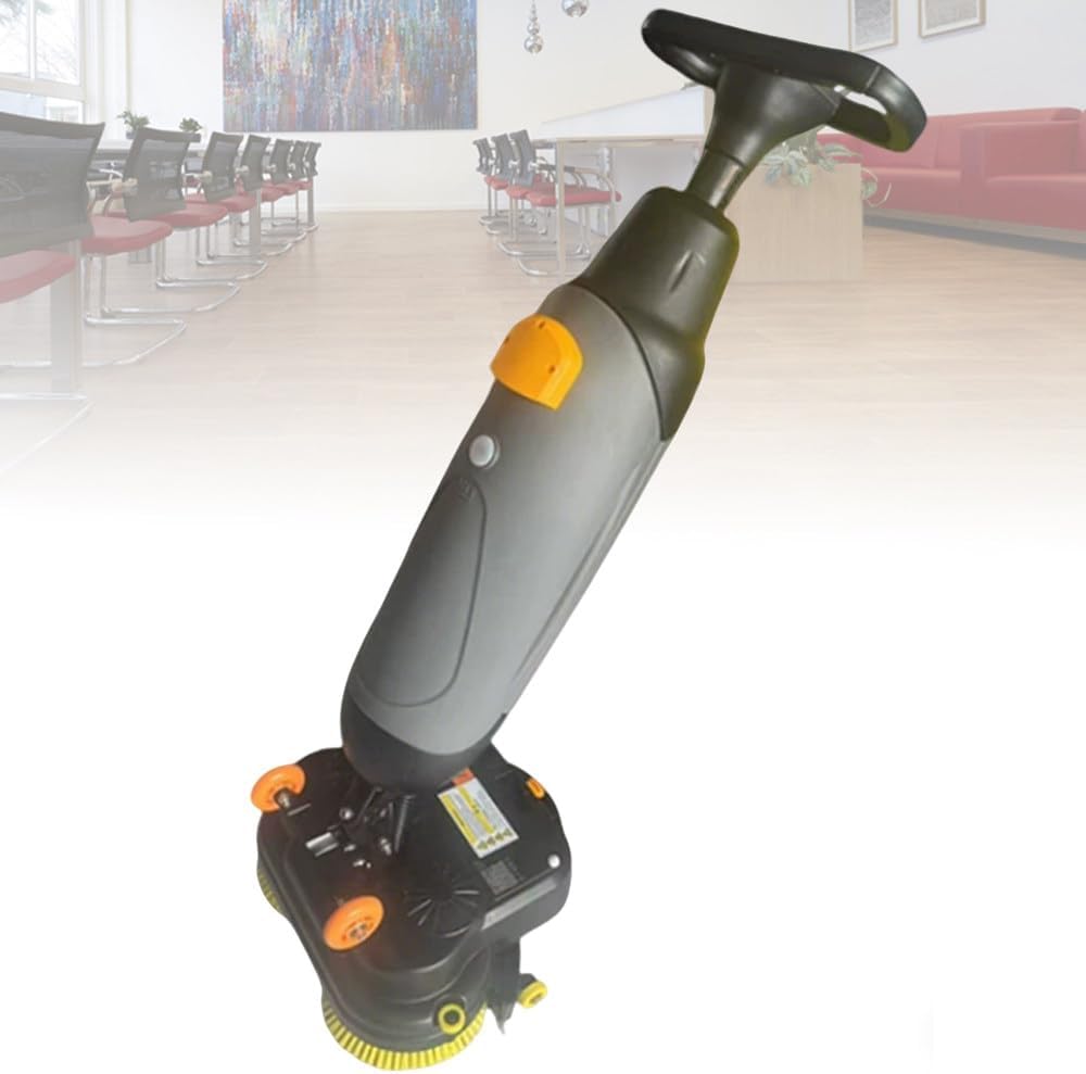 Compact Walk Behind Commercial Floor Scrubber Dryer,Professional-Grade Mini Floor Scrubber,360° Steering,No Water Spots,for Workshops,Supermarkets,Hotels Gray